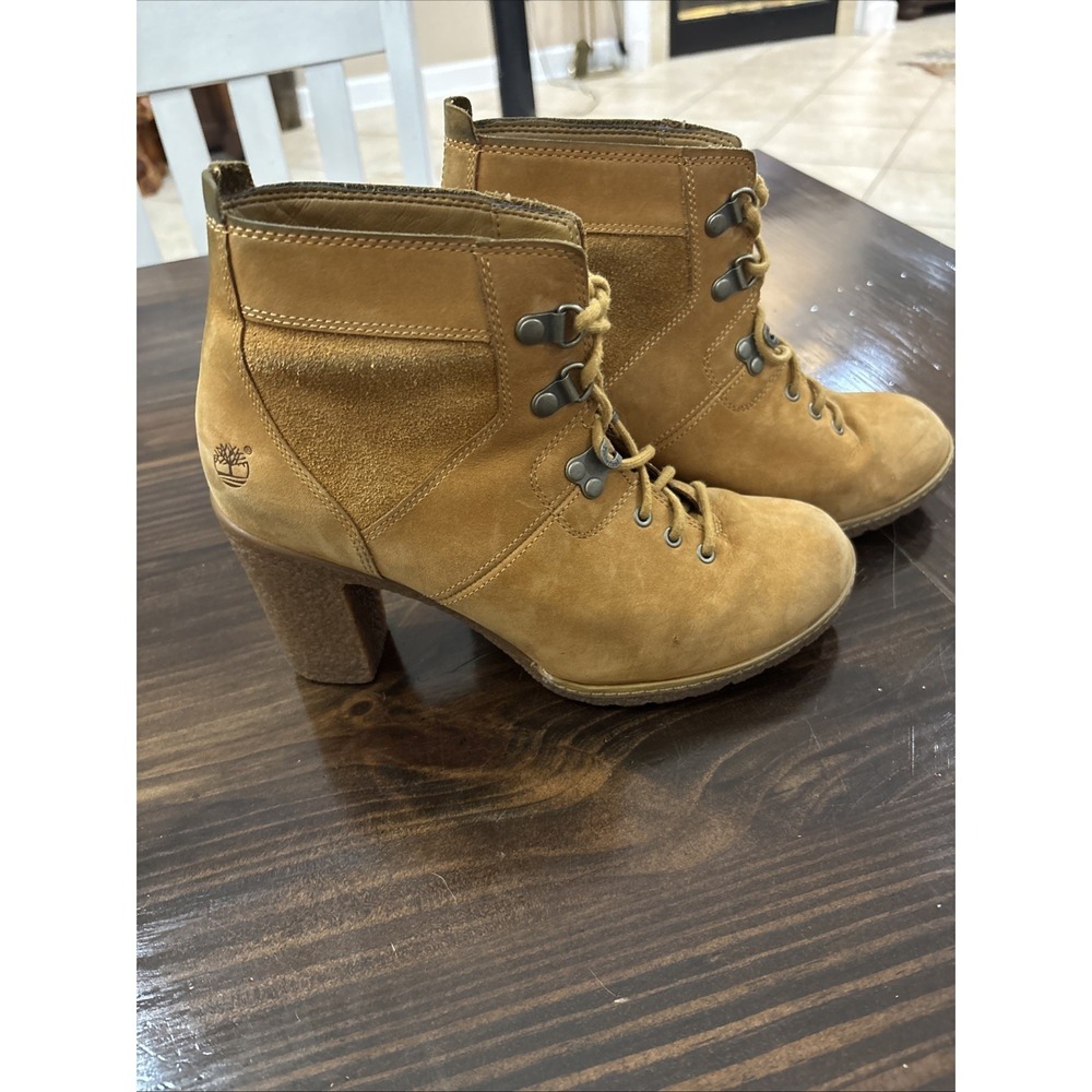 Timberland Women's Heeled Boots Size 8.5 Nubuck Wheat Combat Boot